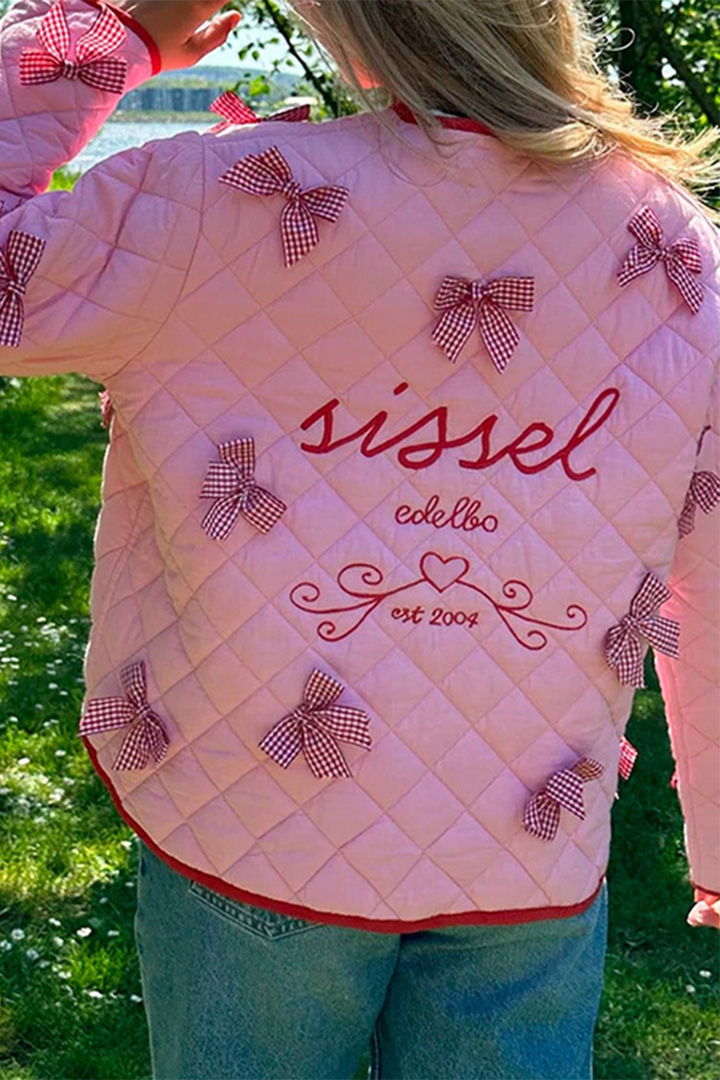 Casual Daily Solid Color Pocket Bow Decor O Neck Outerwear-ROVOLE