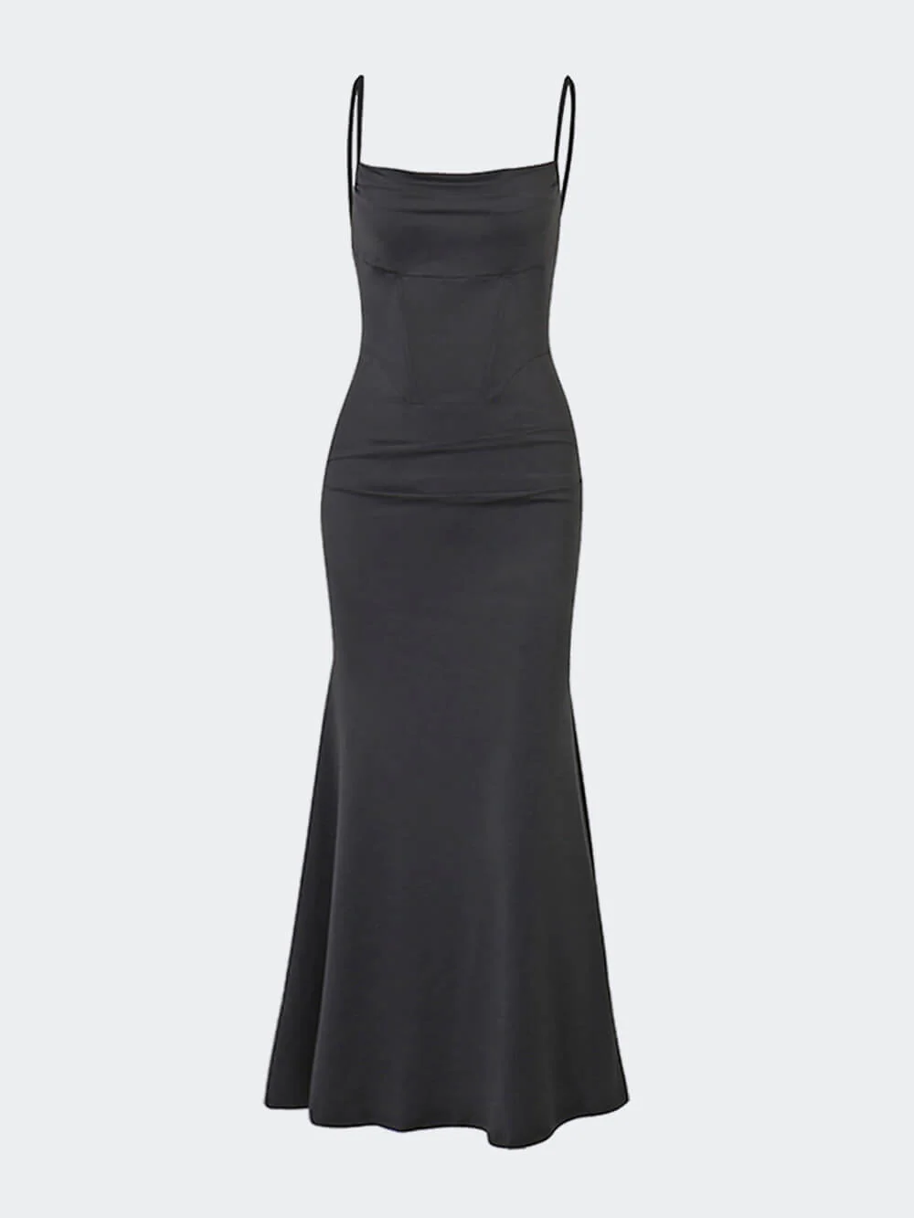 Square Neck Ruched Corset Fishtail Evening Maxi Dress-ROVOLE