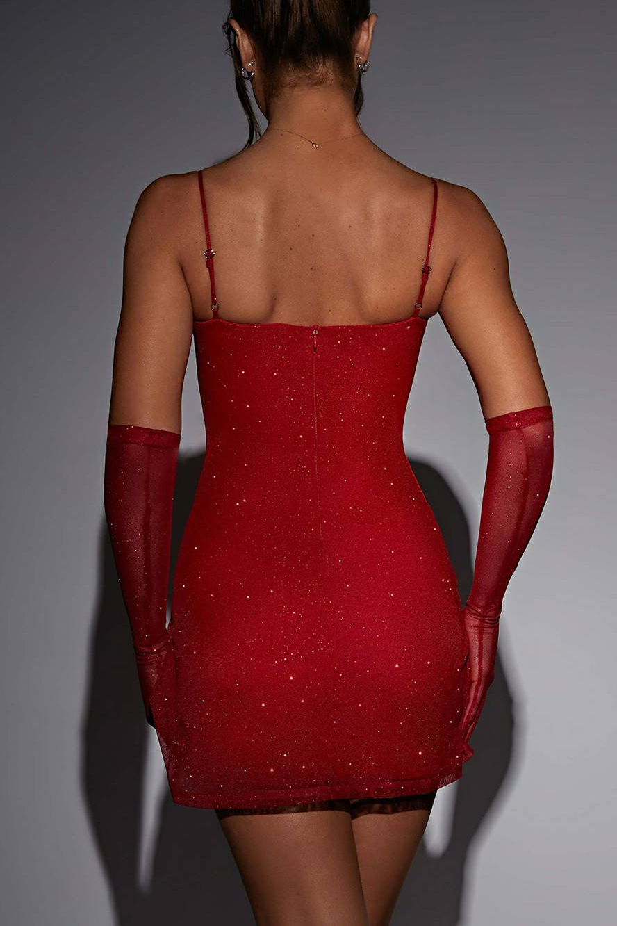 Pixie Mini Dress - Red Sparkle-ROVOLE