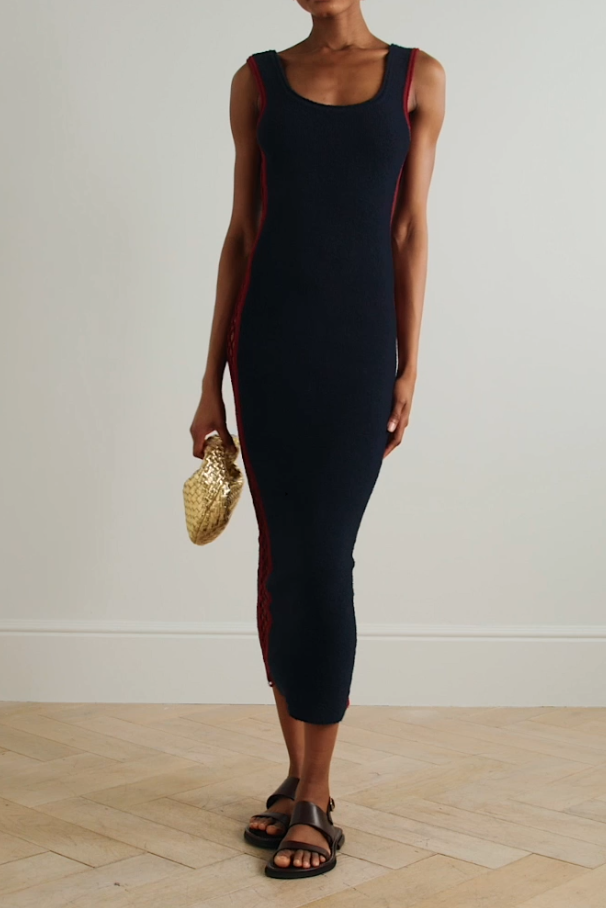 Red Crochet Trim Hollow Knit Dress-ROVOLE