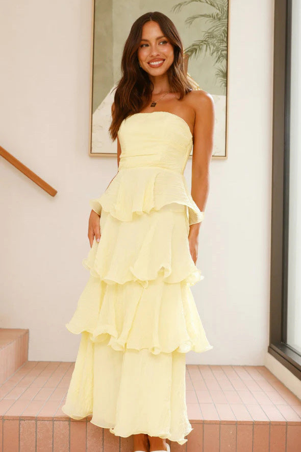 Sexy Chic Strapless Backless Tiered Midi Dress-ROVOLE