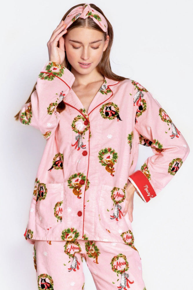 Kitten Wreath Print Pajama Set-ROVOLE