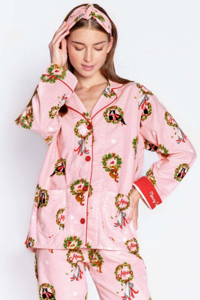 Kitten Wreath Print Pajama Set-ROVOLE