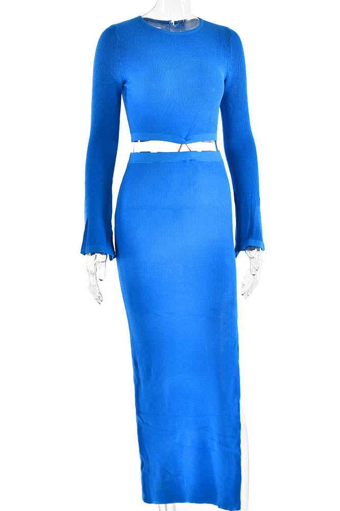 Crewneck Knit & Slit Skirt Set-ROVOLE