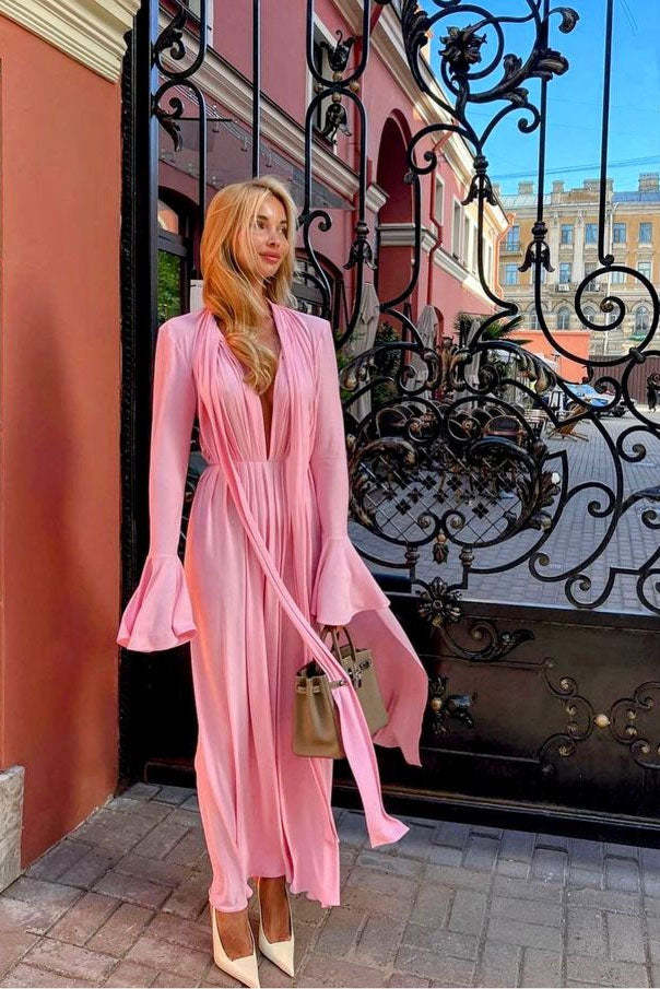 Luxury Vintage Cut-Out Deep V Halter 3D Floral Maxi Dress-ROVOLE