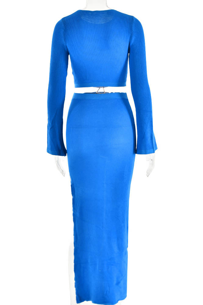 Crewneck Knit & Slit Skirt Set-ROVOLE