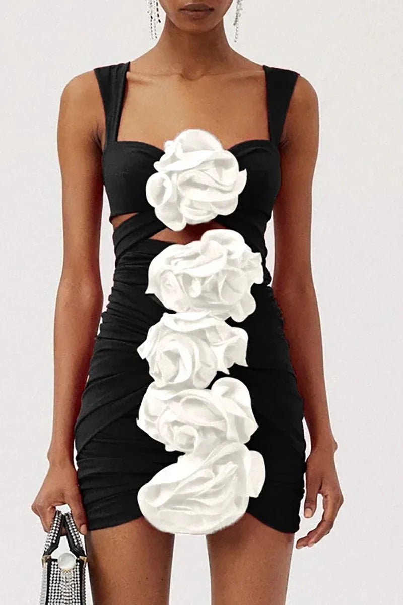 3D Floral Black Swimsuit Set-ROVOLE