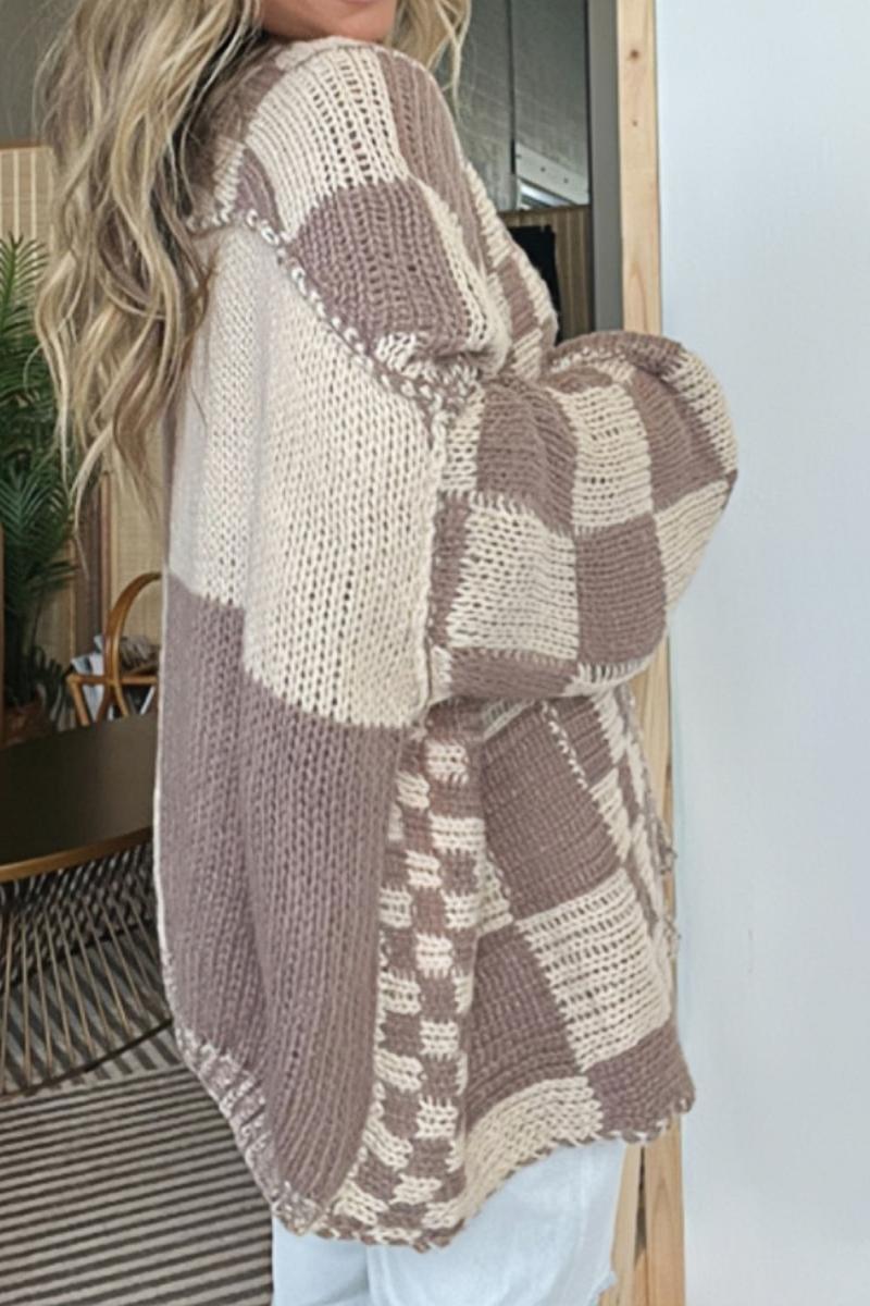 Plaid Open Front Long Sleeve Cardigan-ROVOLE