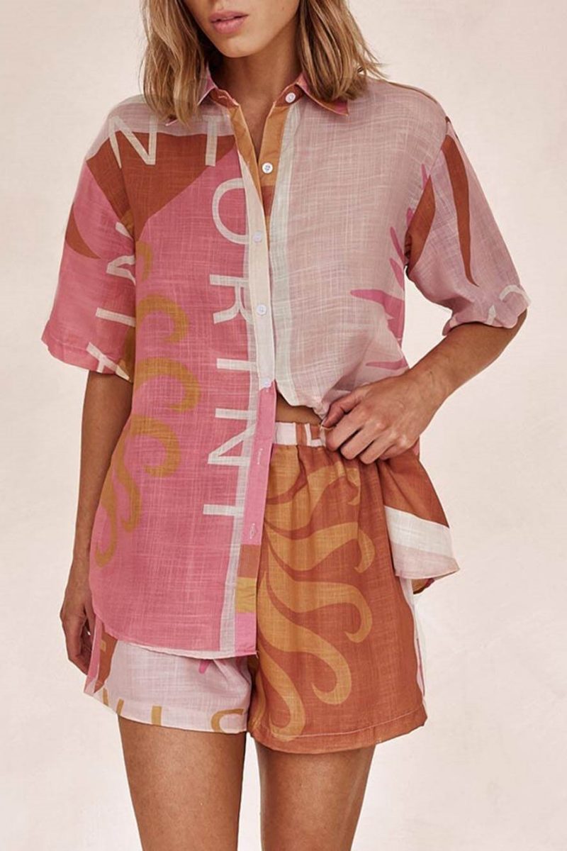 Bright Sun Loose Printed Vacation Shirt Shorts Set-ROVOLE