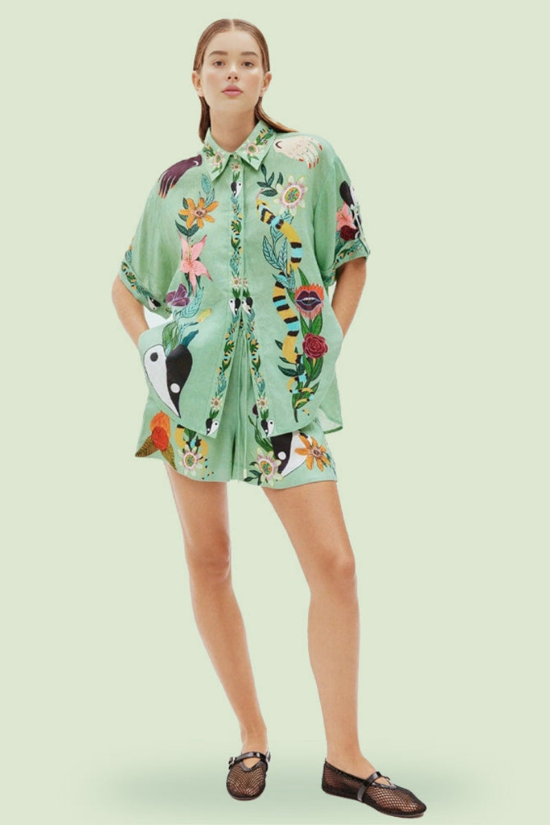 Unique Ethnic Print Loose Shirt And Shorts Set-ROVOLE