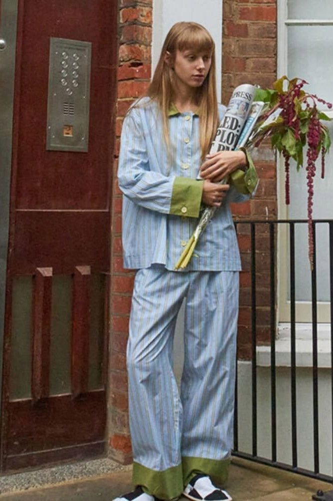 Striped Color-Block Pajama Set-ROVOLE