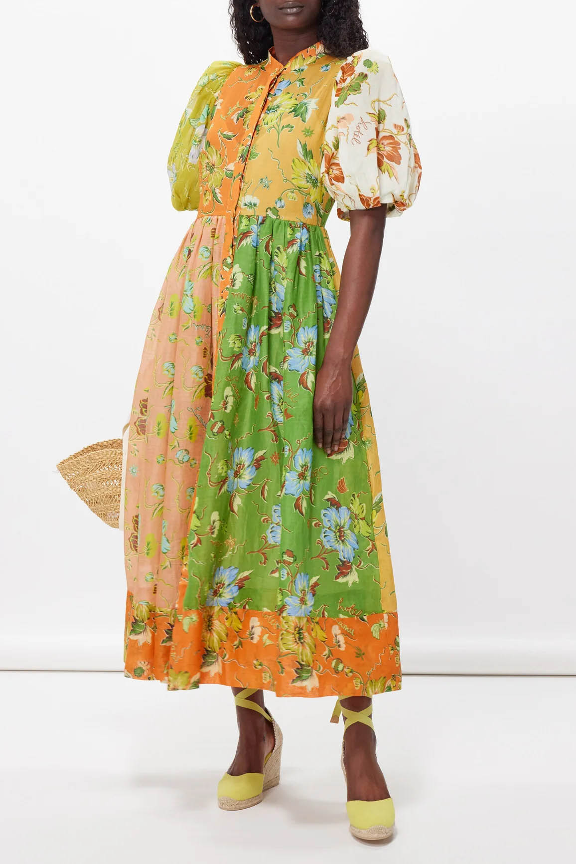 Floral Interlude Puff Sleeve Midi Dress-ROVOLE
