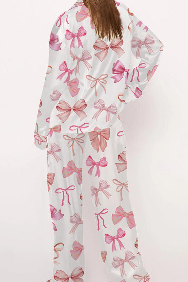 Bow Printed Button Pants Set-ROVOLE