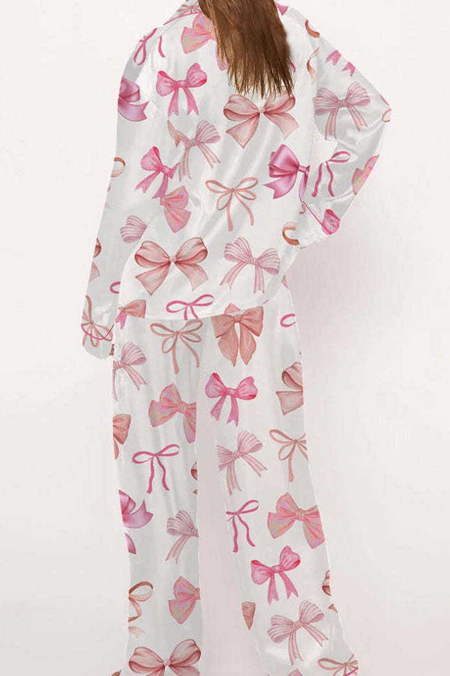 Bow Printed Button Pants Set-ROVOLE