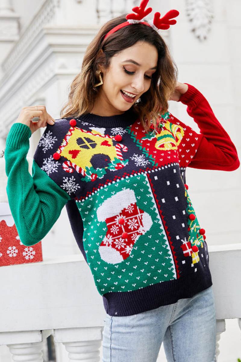 Snowflake Christmas Tree Pullover Knit Sweater-ROVOLE