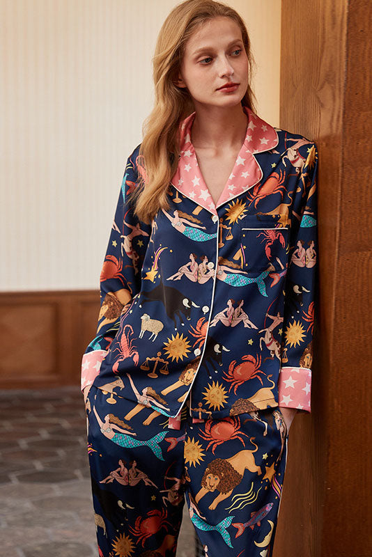 Blue Constellation Long Sleeve Pajama Set-ROVOLE