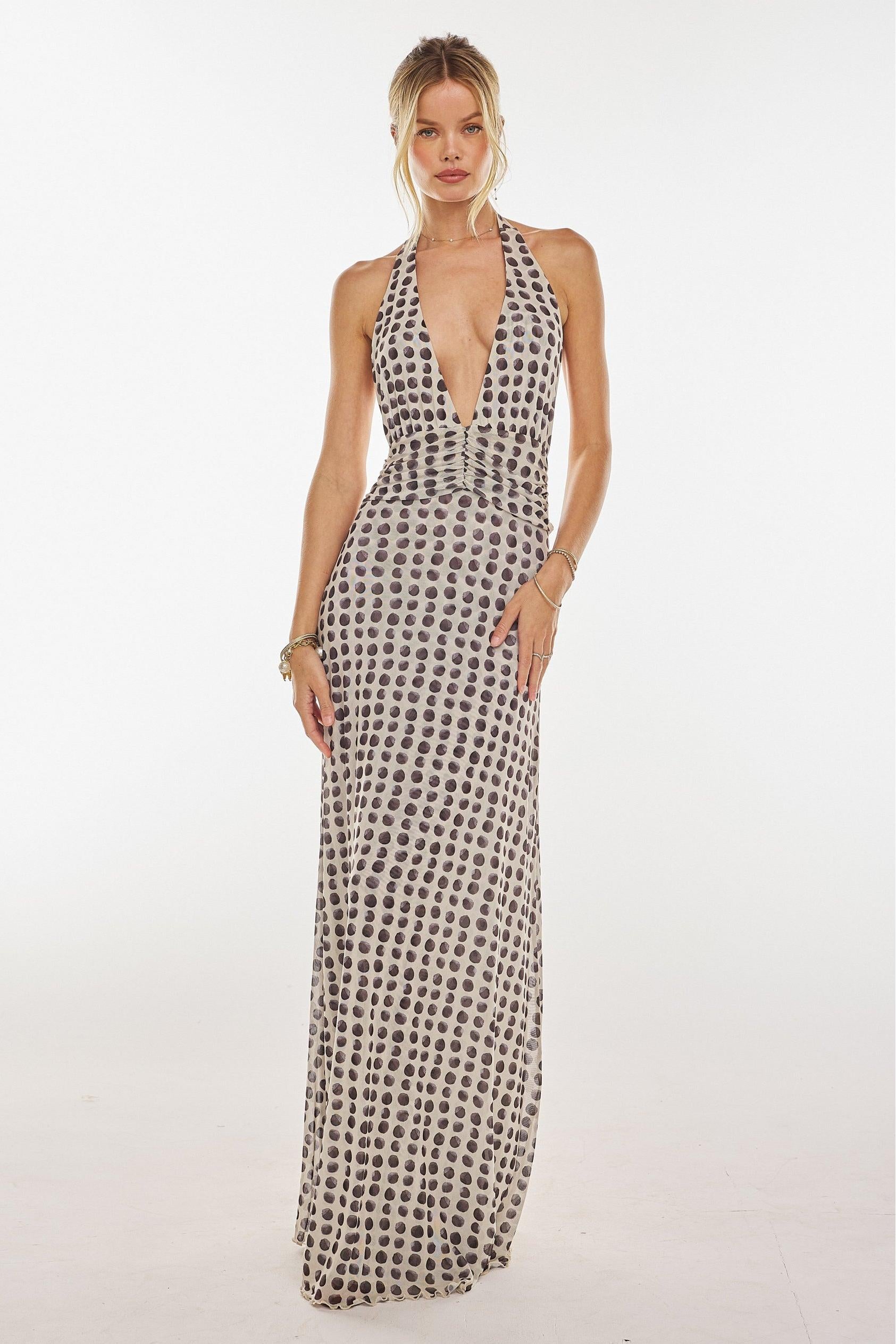 Camoni Polka Dot Diary Maxi Dress-ROVOLE