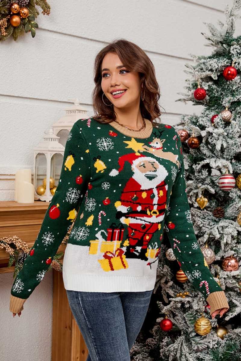 Santa Claus Crewneck Pullover Knit Sweater-ROVOLE