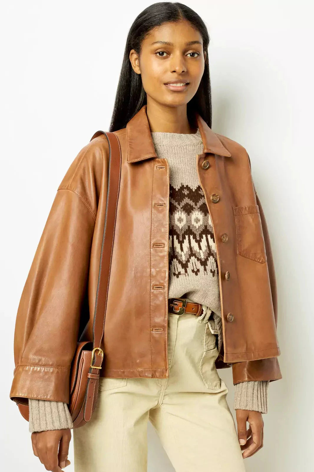 Minimalist Boxy Leather Short Jacket-ROVOLE