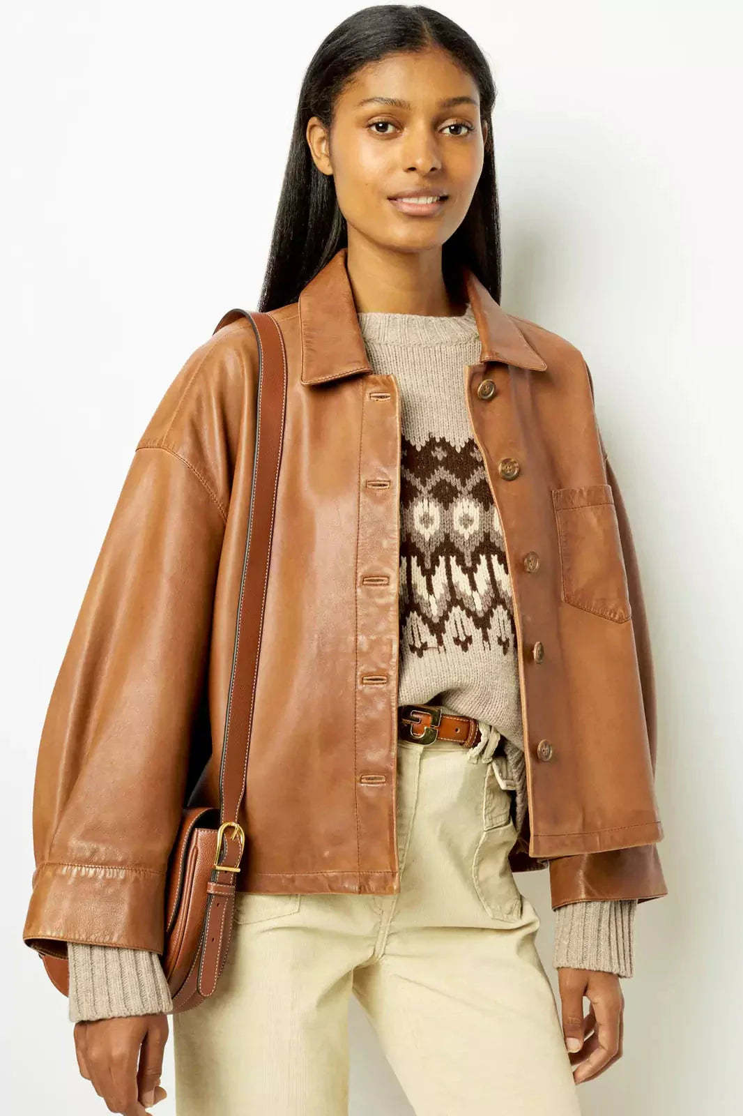 Minimalist Boxy Leather Short Jacket-ROVOLE