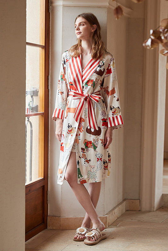 Christmas Dog Print Robe Set-ROVOLE