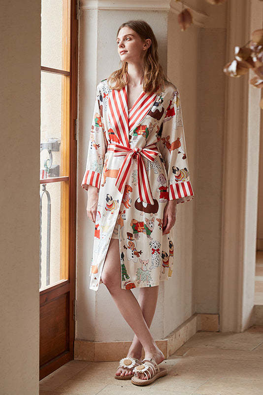 Christmas Dog Print Robe Set-ROVOLE