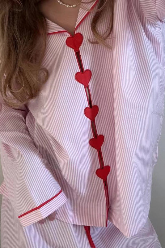 Pink Striped Heart Pajama Set-ROVOLE