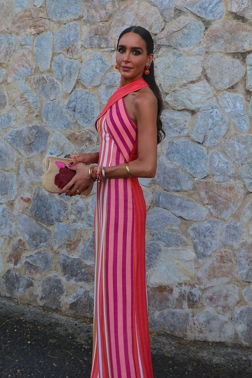 Sunset Samba Cross-Halter Stripe Dress-ROVOLE