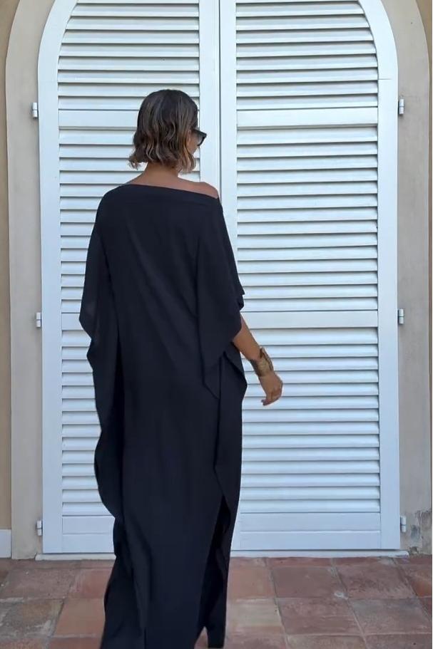 Flowing Asymmetric Caftan With Belt-ROVOLE