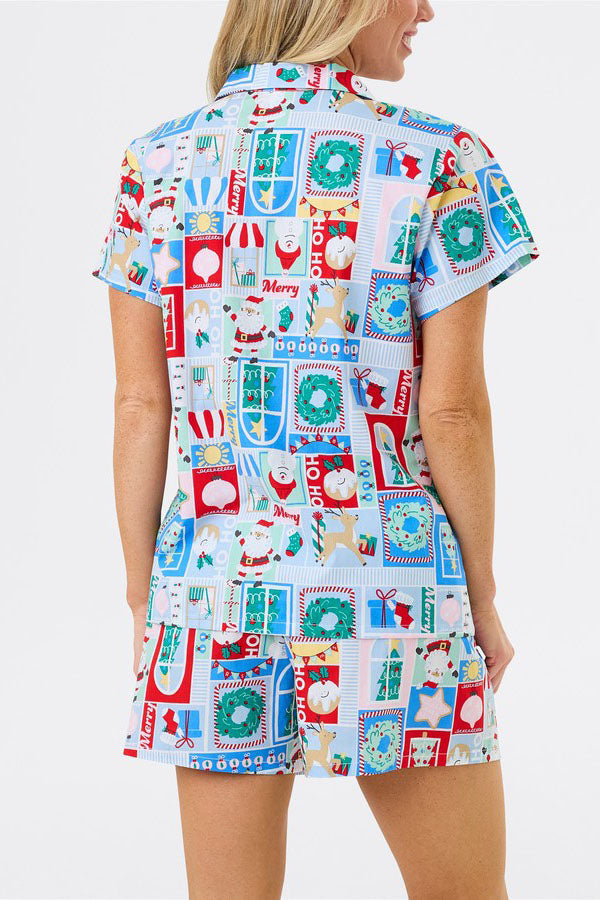 Christmas Print Short Sleeves Cute Cartoon Print Set-ROVOLE