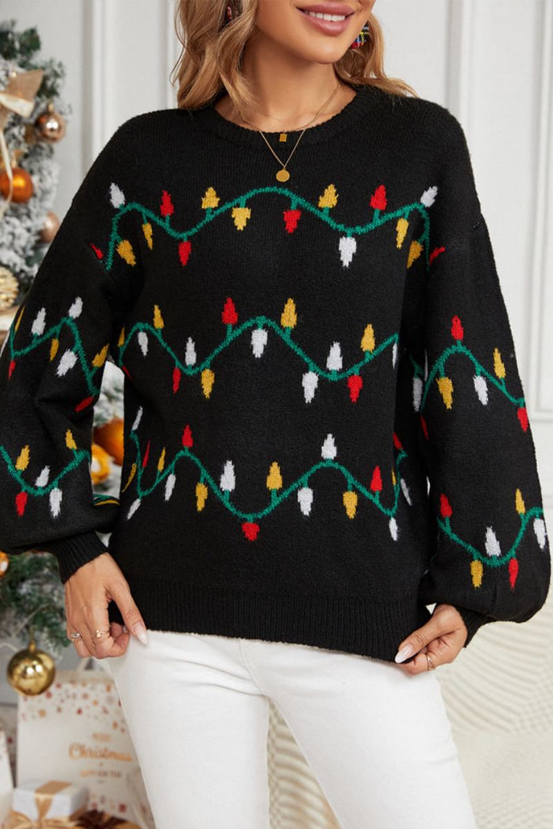 Casual Crewneck Embroidered Knit Sweater – Colorful String-ROVOLE