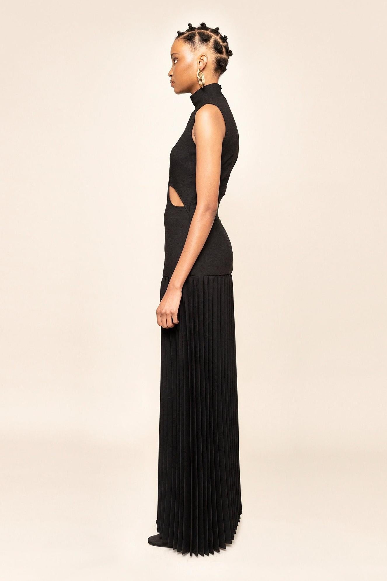 Pleated Cutout Maxi Dress-ROVOLE