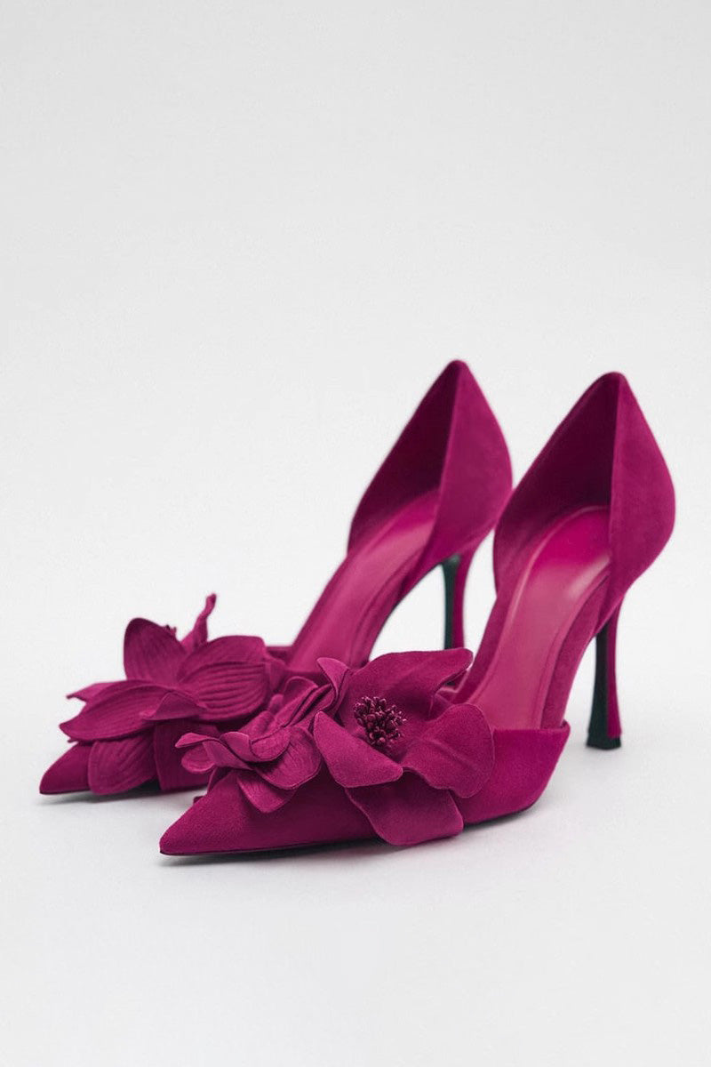 Flower Embellished Pointed High Heels-ROVOLE
