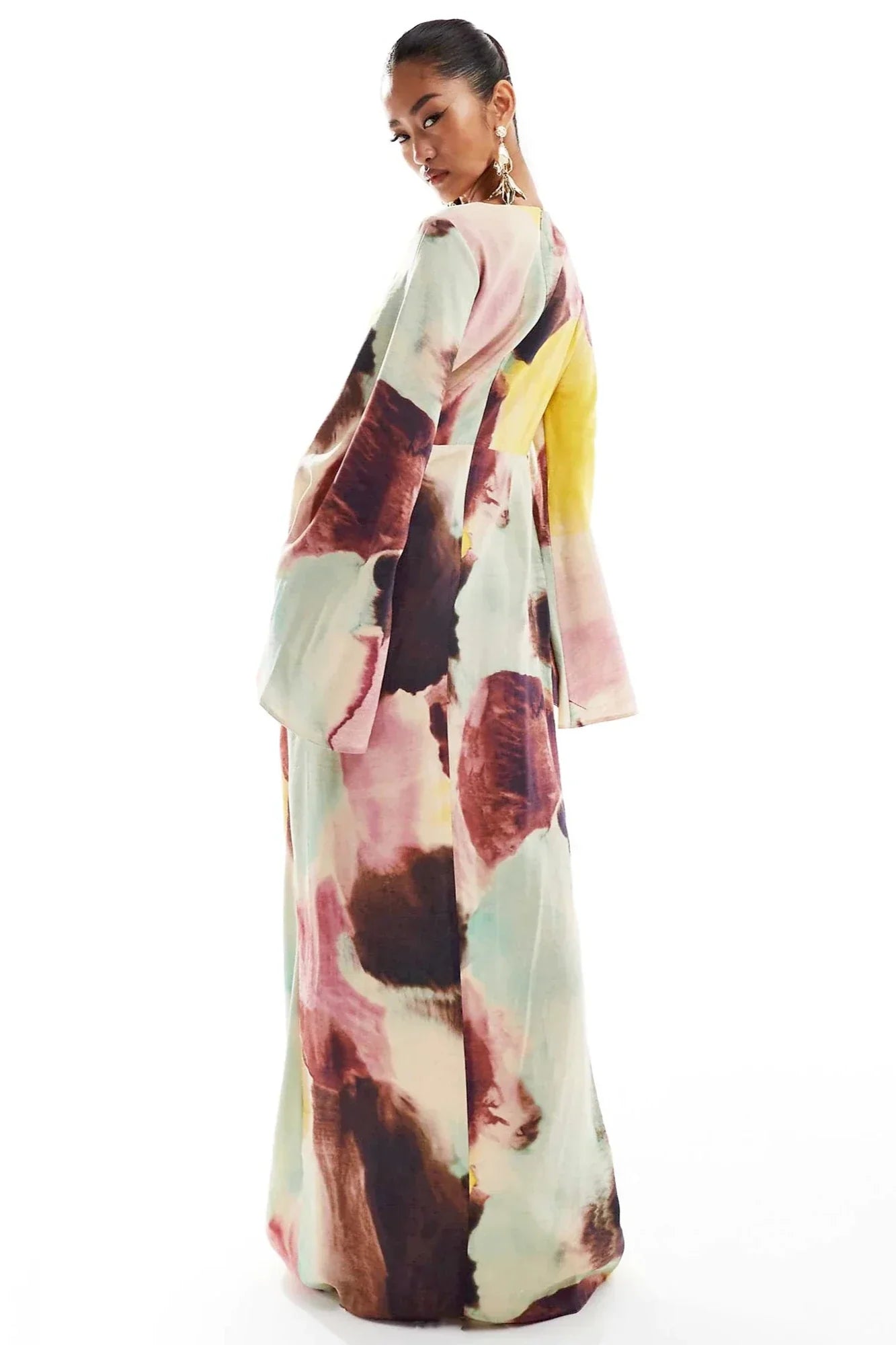 Abstract Watercolor Print Ultra-Long Dress-ROVOLE