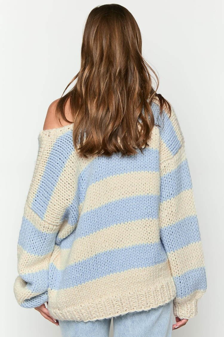 Off-shoulder Striped Sweater-ROVOLE