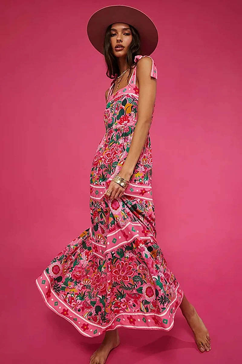 Floral Bowknot Tie One-Piece Swimsuit-ROVOLE