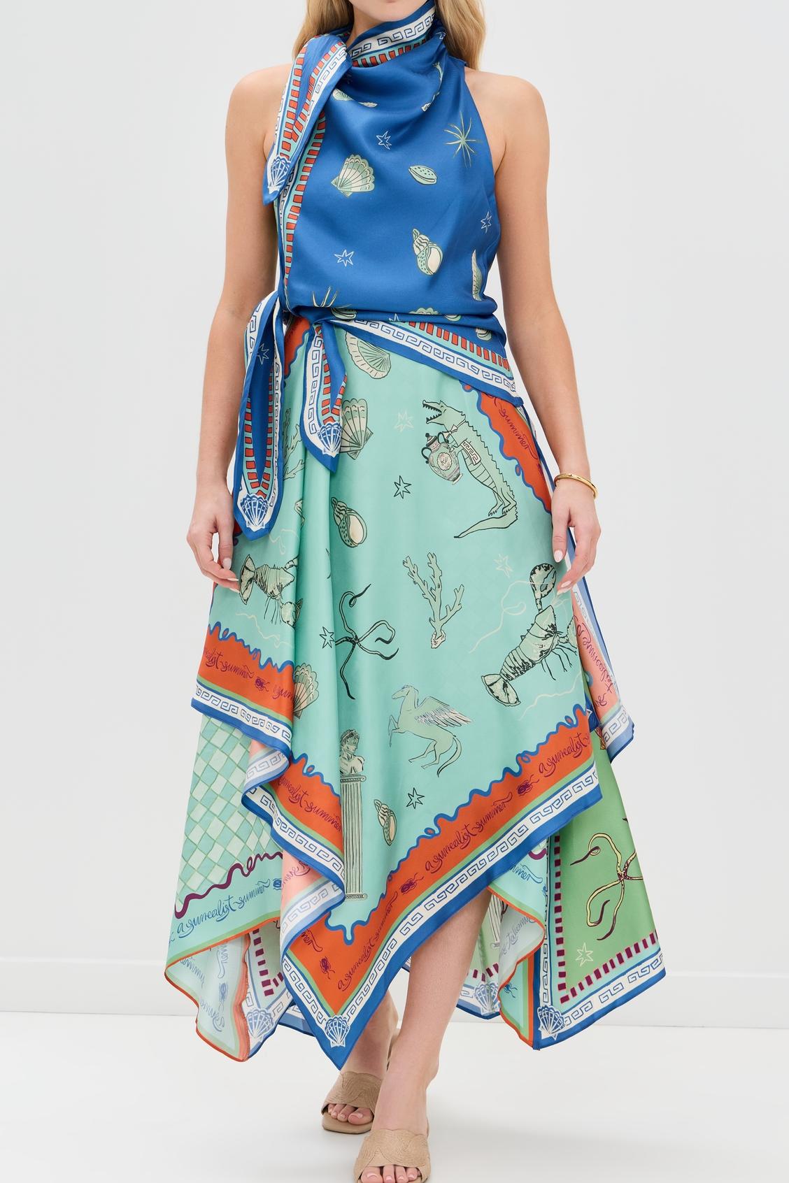 Surrealist Summer Scarf Midi Dress-ROVOLE