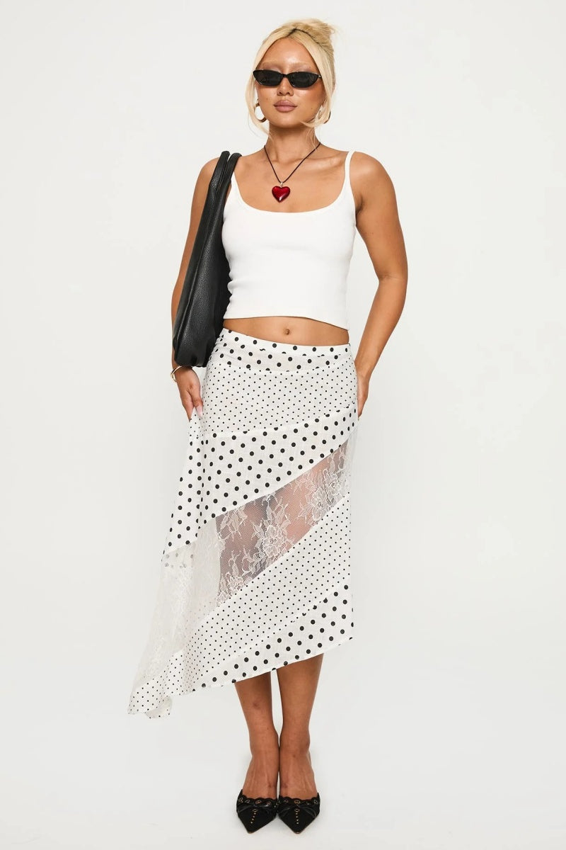 Rennar Midi Skirt White /Polka Dot-ROVOLE
