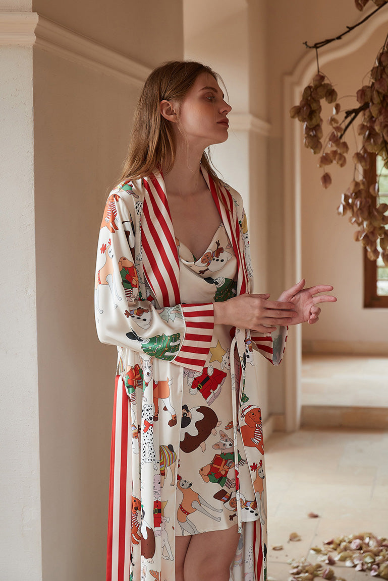 Christmas Dog Print Robe Set-ROVOLE