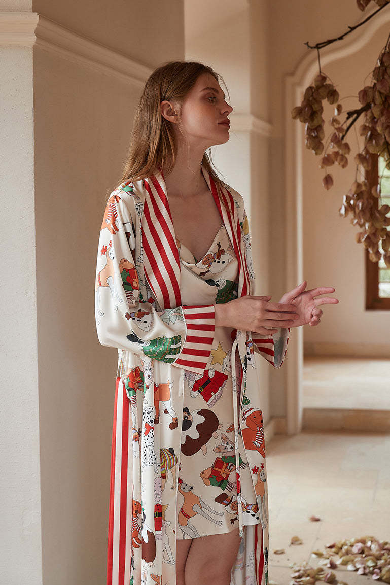 Christmas Dog Print Robe Set-ROVOLE