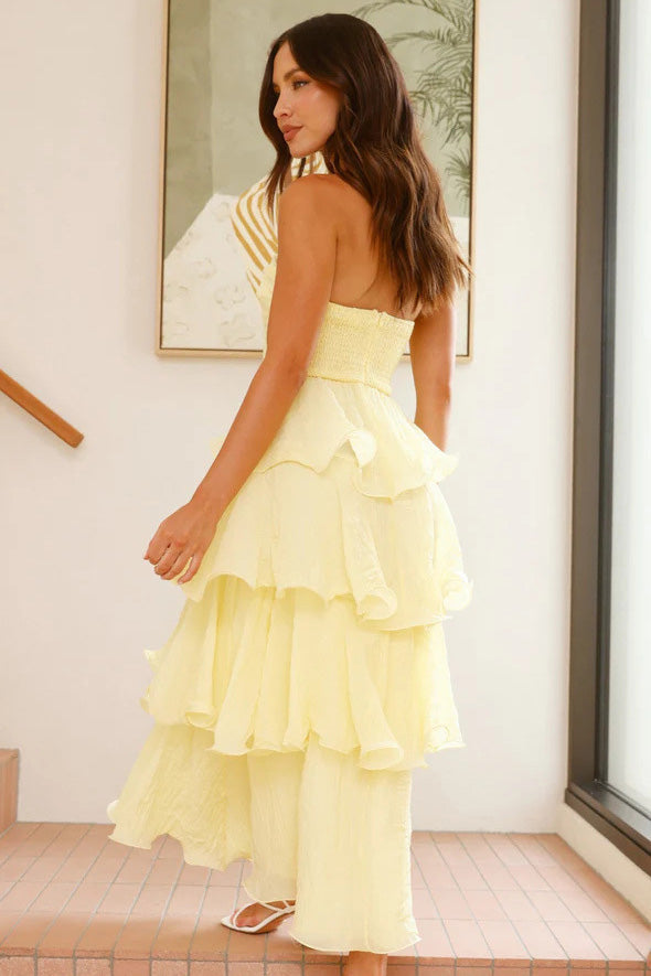 Sexy Chic Strapless Backless Tiered Midi Dress-ROVOLE