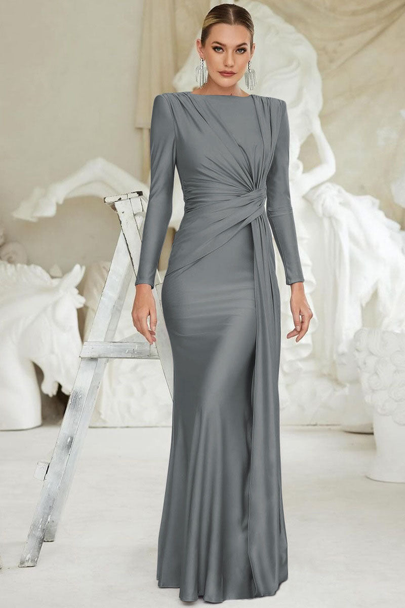 Euro-Inspired Round Neck Evening Maxi Dress-ROVOLE