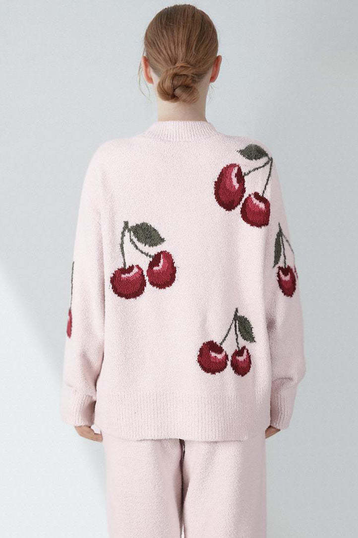 Soft Half Velvet Cherry Cardigan Pajama Set-ROVOLE