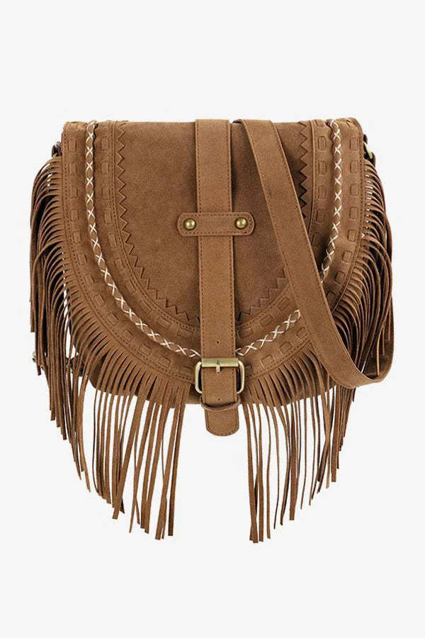 Brown Western Cowboy Style Fringe Crossbody Bag-ROVOLE
