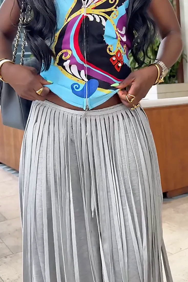 Grey Loose Fringe Pants-ROVOLE