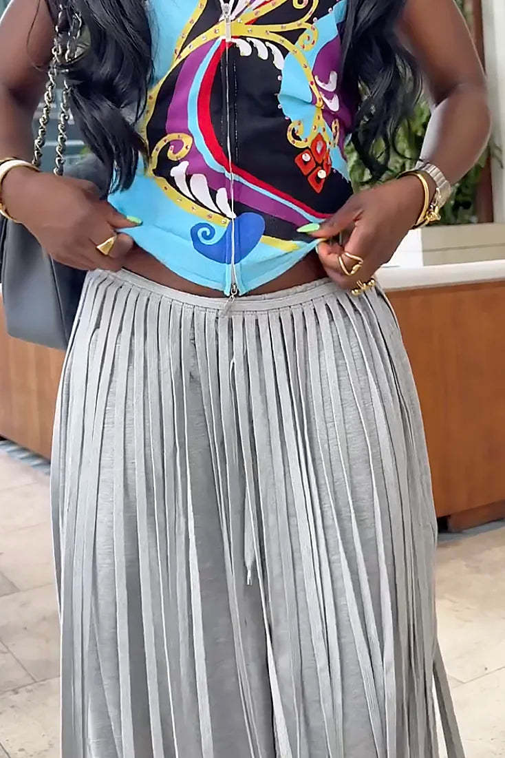 Grey Loose Fringe Pants-ROVOLE