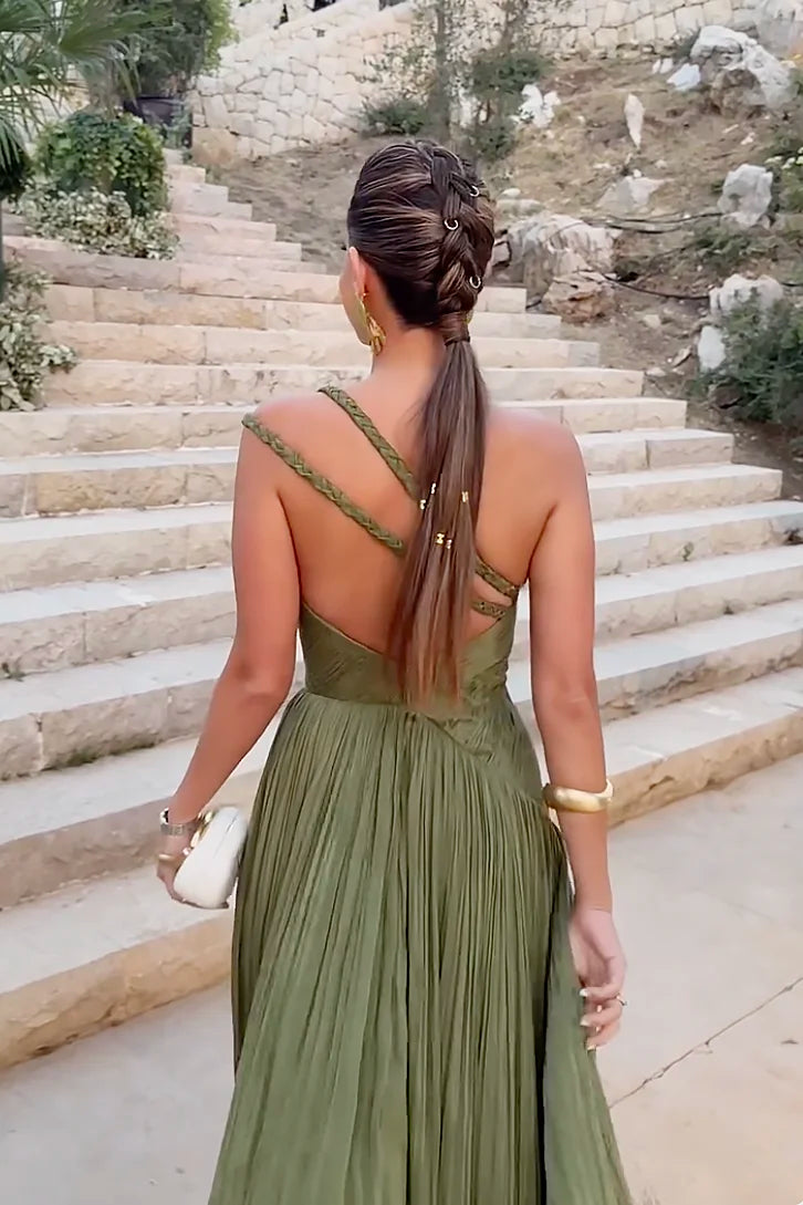 Deep Olive Green Maxi dress-ROVOLE