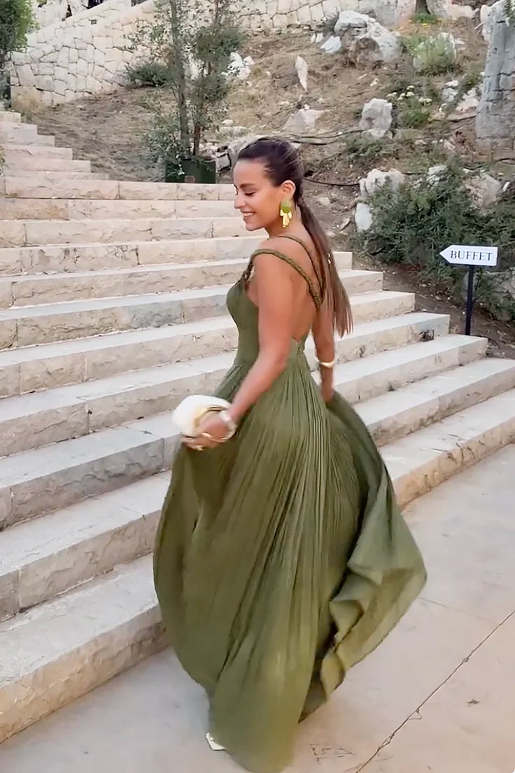 Deep Olive Green Maxi dress-ROVOLE