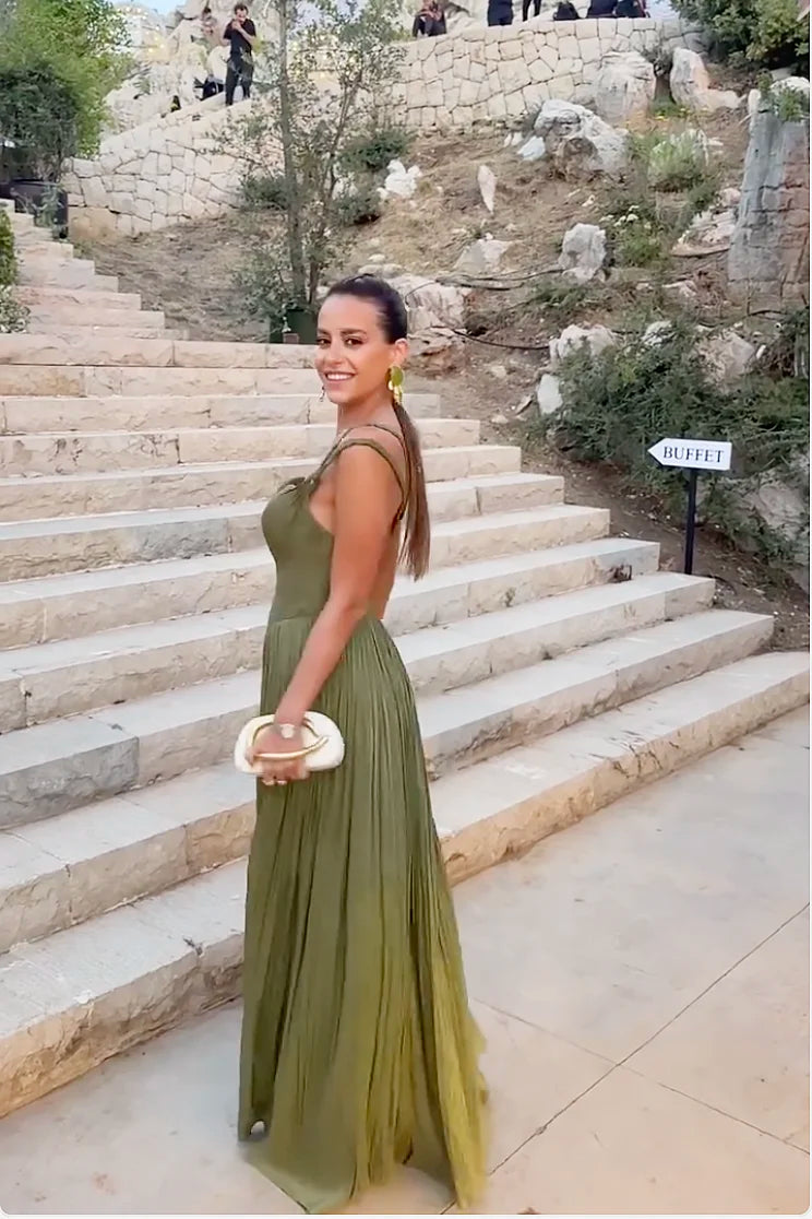 Deep Olive Green Maxi dress-ROVOLE