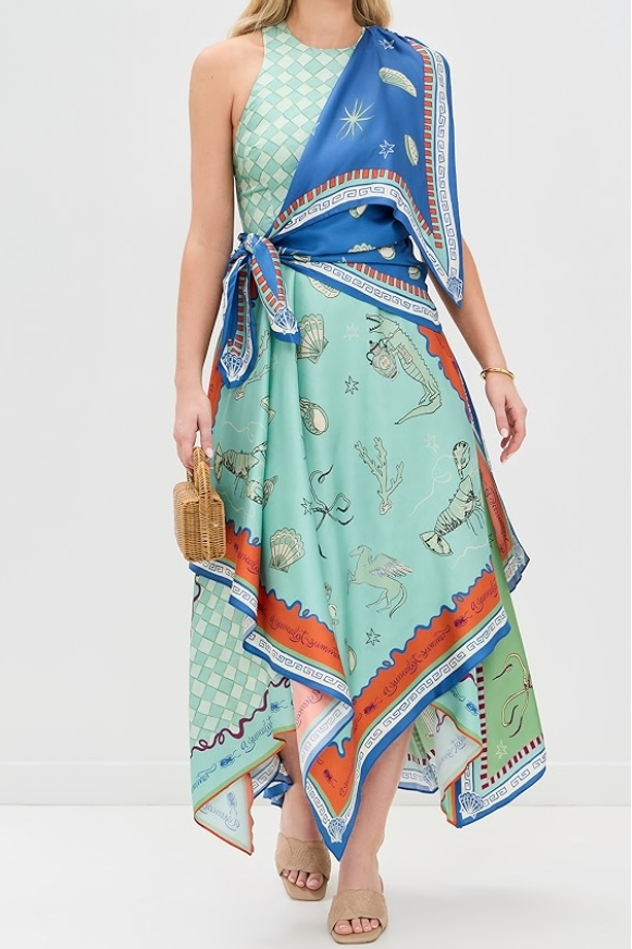 Surrealist Summer Scarf Midi Dress-ROVOLE